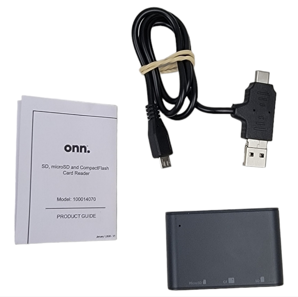 Onn SD, MicroSD & Compact Flash Card Reader Model No. 100014070